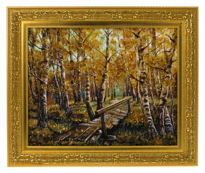 Картина из янтаря "Утро в осеннем лесу"