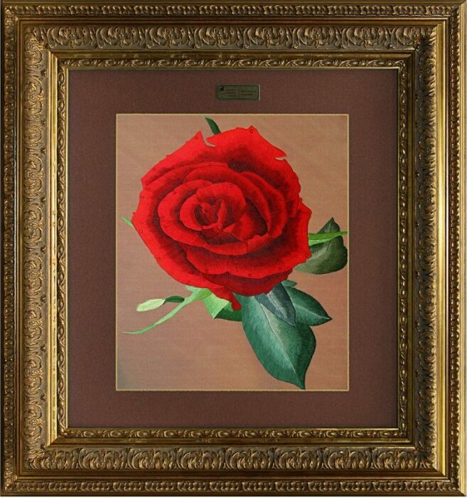 Картина на шелке "Роза Бриджит" ручной работы