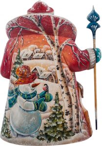 Резная статуэтка "Дед Мороз с оленем" (с мальчиком)
