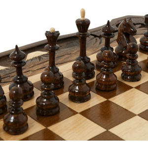 Резные шахматы, нарды и шашки из бука "Горные вершины" средние