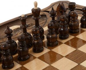 Резные шахматы, нарды и шашки из бука "Горные вершины" малые
