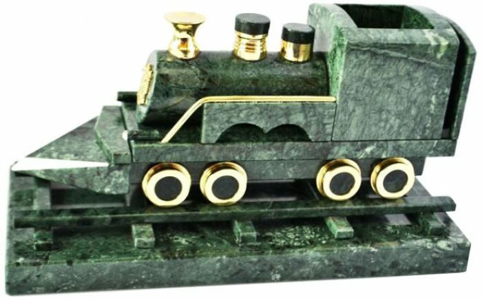 Фигурка "Поезд" из зеленого мрамора с гербом России