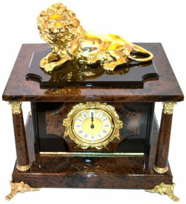 Часы-сейф из черно-рыжего обсидиана "Лев"