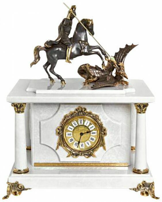 Часы-сейф из белого мрамора "Георгий Победоносец"