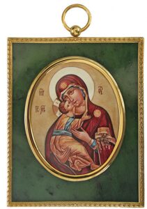 Икона из серебра "Богоматерь Владимирская" с позолотой