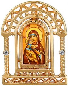 Икона "Владимирская Богоматерь" из красного золота с бриллиантами