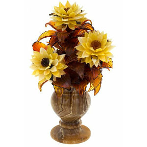 Композиция с цветами из янтаря "Астры" в вазе