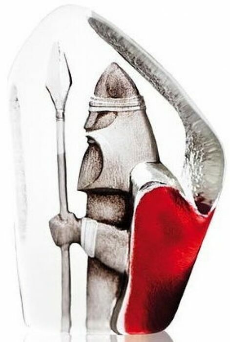 Скульптура "Викинг с копьём", красная/серая