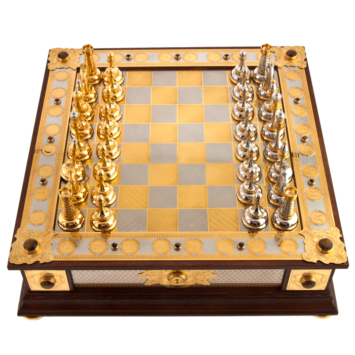 Шахматы из ясеня и тигрового глаза "Царские" Златоуст