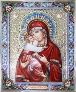 Владимирская икона Божией Матери уменьшенная (финифть)