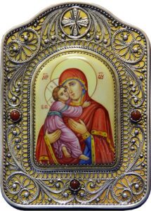 Владимирская икона Божией Матери настольная (финифть)