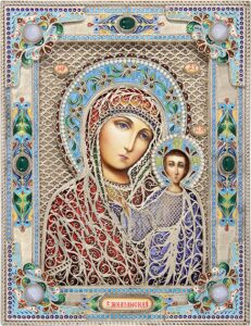 Казанская икона Божией Матери с камнями (финифть)