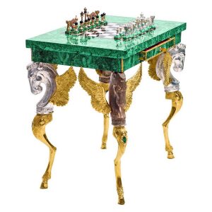Шахматный стол из малахита "Ход конем"