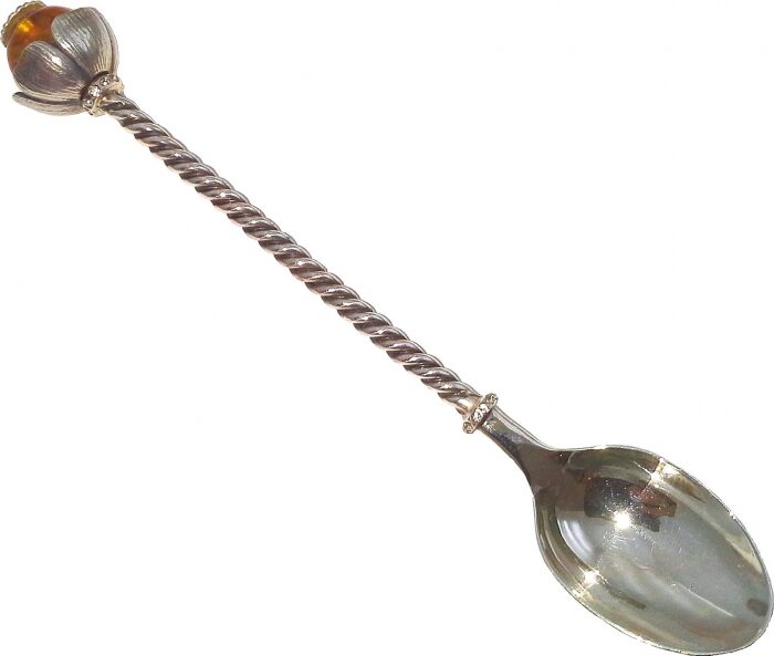 Ложечка чайная из серебра с янтарем