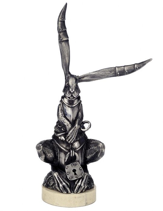 Авторская скульптура из бронзы "Кролик плейбой" посеребрение