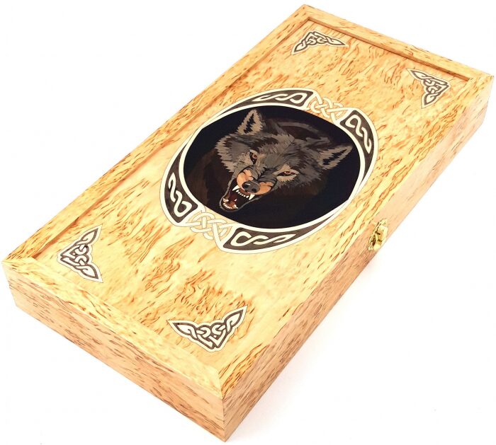 Backgammon made of Karelian birch "Wolf" small, inlaid