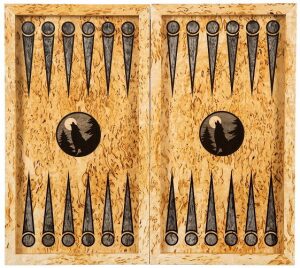 Backgammon made of Karelian birch "Wolf" small, inlaid