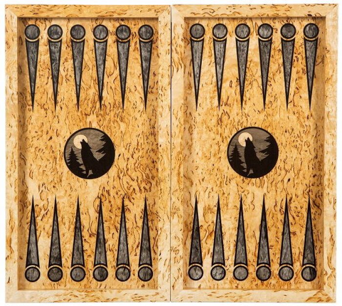 Backgammon made of Karelian birch "Wolf" small, inlaid