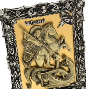 Икона с художественным литьём "Георгий Победоносец" настольная, бронза, сусальное золото