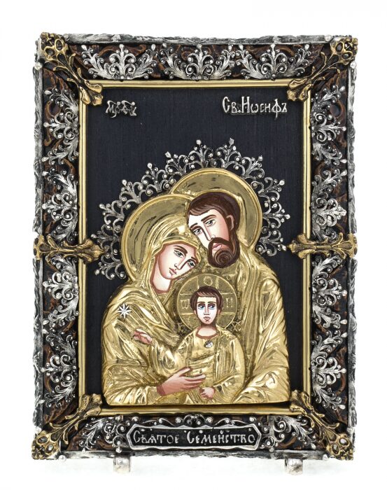 Икона с художественным литьём "Святое семейство" малая, настольная (бронза)