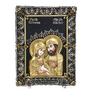 Икона настольная с художественным литьем "Пётр и Феврония" малая, бронза