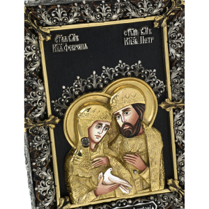 Икона настольная с художественным литьем "Пётр и Феврония" малая, бронза