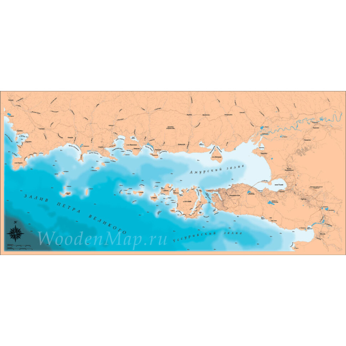 Карта острова залива Петра Великого из дерева, большая, на заказ