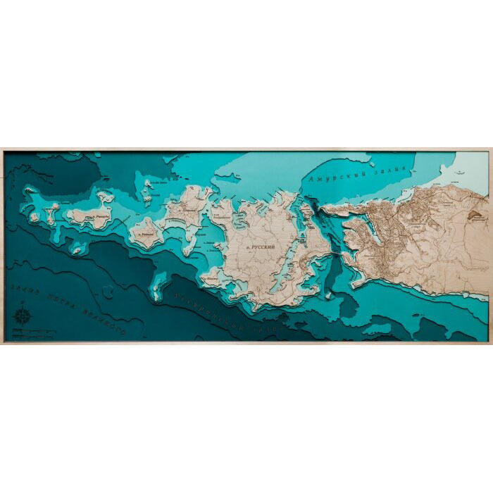 Карта острова залива Петра Великого из дерева, средняя, на заказ