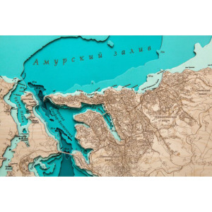 Карта острова залива Петра Великого из дерева, средняя, на заказ