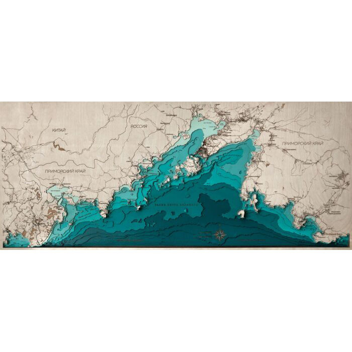 Карта южного побережья Приморского края из дерева, большая, на заказ