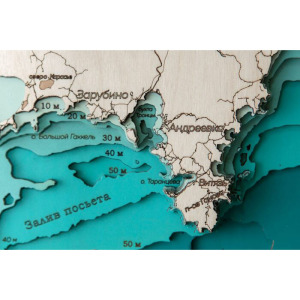 Карта южного побережья Приморского края из дерева, большая, на заказ