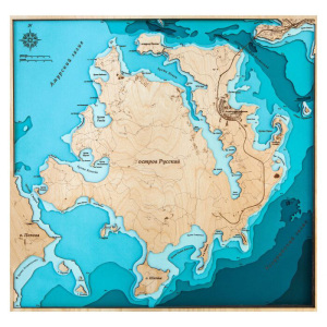 Карта острова Русский из дерева, большая, на заказ