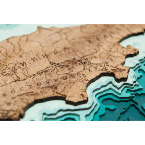 Карта Камчатского края, земной рельеф, из дерева, на заказ