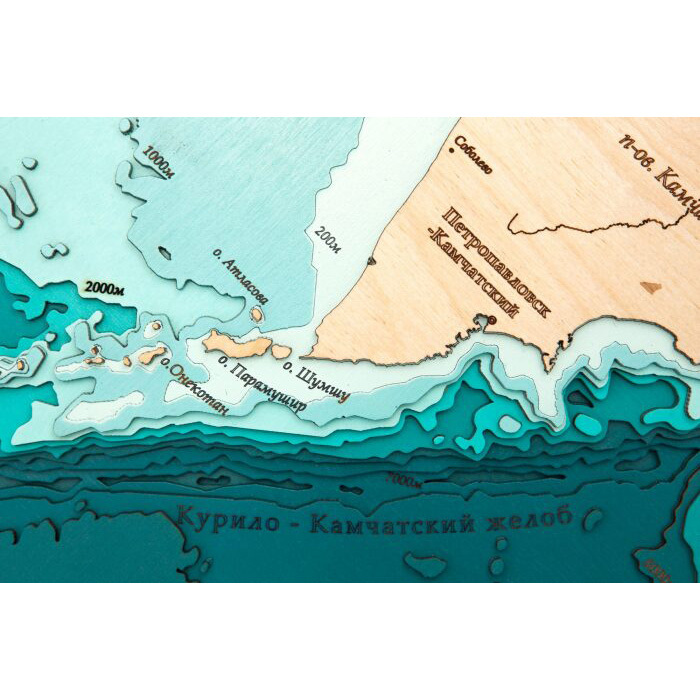 Карта северной части Тихого океана из дерева, на заказ