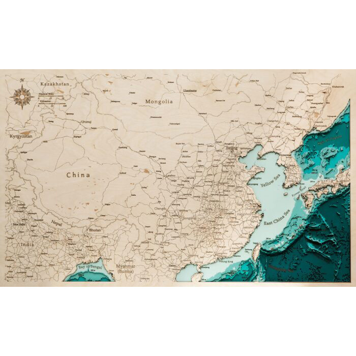 Карта Китая на ангилйиском языке из дерева, на заказ