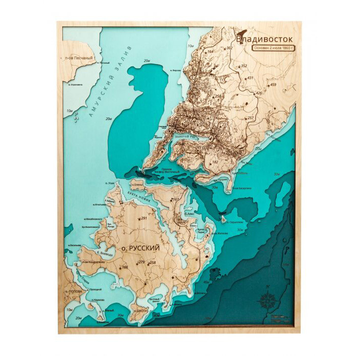 Карта Владивостока из дерева, большая, на заказ