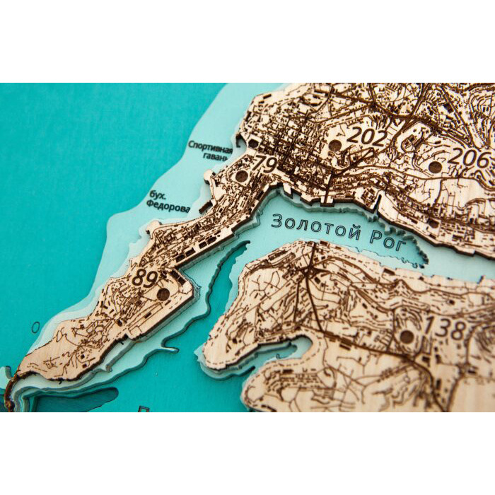 Карта Владивостока из дерева, большая, на заказ