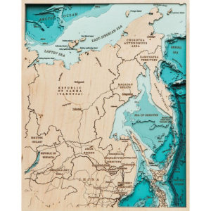 Карта Дальневосточного федерального округа на английском языке из дерева, на заказ