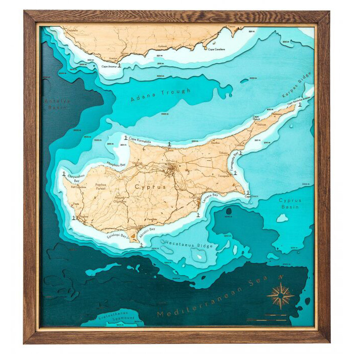 Карта острова Кипр из дерева, на заказ