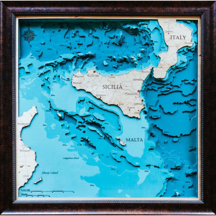 Карта Сицилии из дерева, на заказ