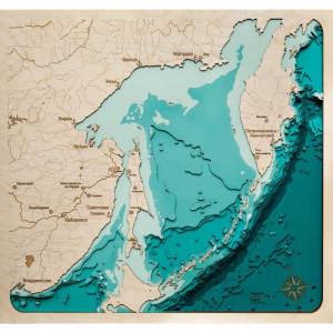 Карта Охотского моря из дерева, на заказ