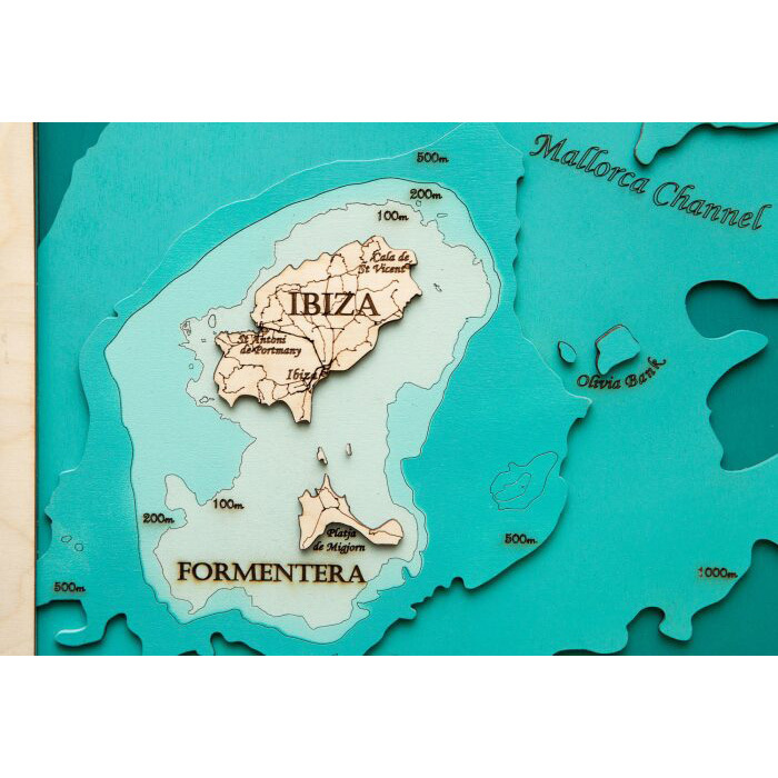 Карта Балеарских островов из дерева, на заказ