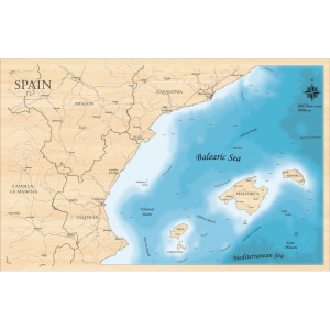 Карта Балеарских островов из дерева, средняя, на заказ