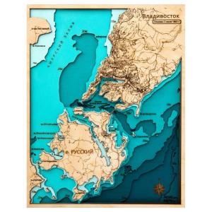 Карта Владивостока и Острова Русский из дерева, на заказ