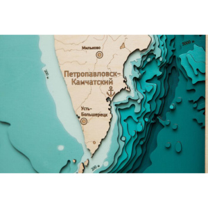 Карта Охотского моря из дерева, малая, на заказ