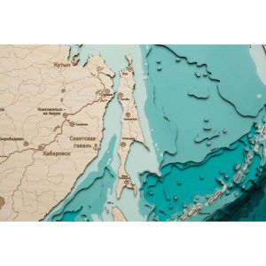Карта Охотского моря из дерева, малая, на заказ