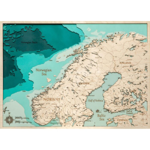 Карта Скандинавского полуострова из дерева, малая, на заказ