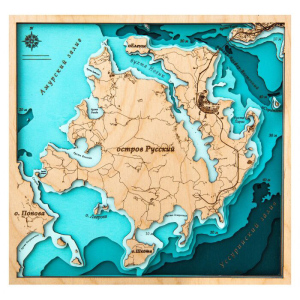 Карта острова Русский из дерева, малая, на заказ