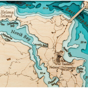 Карта острова Русский на ангилйиском языке из дерева, малая, на заказ