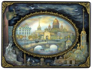 Шкатулка для украшений и бумаг "Санкт-Петербург", средняя (Холуй)